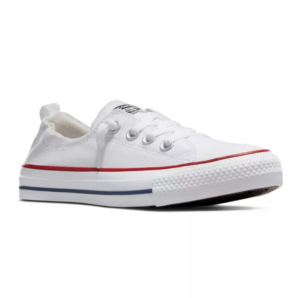 Converse White Sneakers with Red and Navy Stripe - Picture 2 of 13